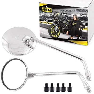 Abbildung von Area1 Chrom Motorradspiegel Rund Custom Retro Vintage Chopper Motorrad Rückspiegel Set E geprüft, 2xM10 Rechtsgewinde. Kompatibel mit RCH