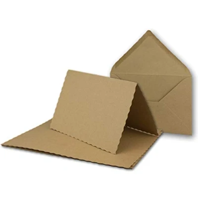 Abbildung von FarbenFroh by GUSTAV NEUSER 25x Faltkarten Set DIN A6 mit C6 Brief Umschlägen wellig gestanzter Rand Sandbraun (Kraftpapier) 10,5 x 14,8 cm Wellenschnitt Karten Sets