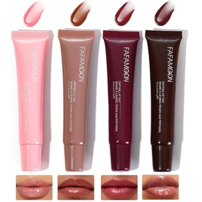 Abbildung von Lip Jam Hydrating Gloss Oil, 4 Farben Set Glossy Plumping Tinted Balm Lipgloss,Natürlicher Glänzend Lippenstift Set,für Frauen und Mädchen