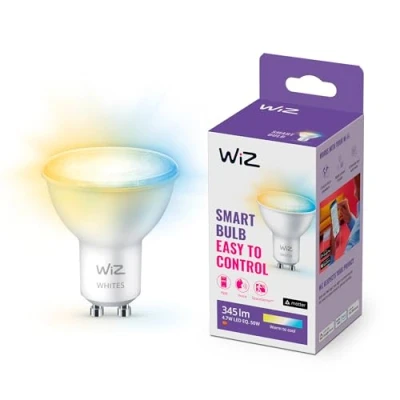 Abbildung von WiZ Warm White LED Spot GU10 (345 lm), 50 W Lampe mit warmweißem dimmbarem Licht, smarte Lichtsteuerung über WLAN per Stimme/App