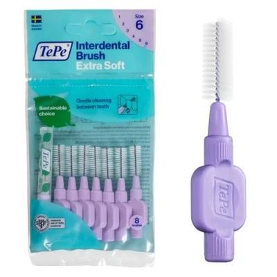 Abbildung von TePe Interdentalbürsten Extra Soft Lila (ISO Größe 6: 1,1 mm) / Für eine besonders sanfte &amp; effiziente Reinigung der Zahnzwischenräume 1 x 8