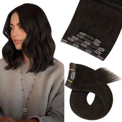 Abbildung von Moresoo Clip Extensions Echthaar Braun Remy in Dunkelstes Haarverlängerung Glatt Doppelt Tressen 5 80g 35 cm #2