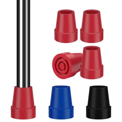 Abbildung von supregear Stockspitzen 19 mm 4er Pack Robuste Gummi Ersatzkappen, Rutschfeste Stahlverstärkte Spitzen für Gehstöcke und Krücken, Rot