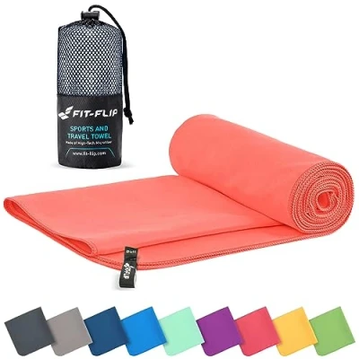 Abbildung von Fit Flip Mikrofaser Handtuch kompakte Microfaser Handtücher ideal als Sporthandtuch, Reisehandtuch, Strandtuch schnelltrocknend und leicht Badetuch groß (60x120cm, Pfirsich)