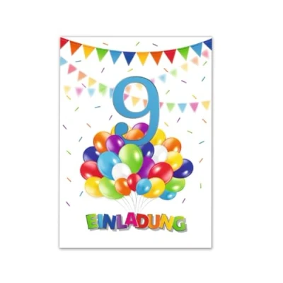 Abbildung von Junaversum 12 Einladungskarten zum 9. Kindergeburtstag Jungen Mädchen Luftballons Einladungen neunte Geburtstag Kinder