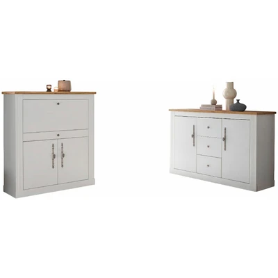 Abbildung von OTTO home Büromöbel-Set "Westminster, wohnliches Home-Office, Büro in zwei Farben verfügbar" Set, 2 tlg. enthält Sekretär und Sideboard im Landhausstil, mit Kabelkanal