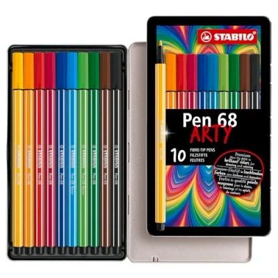 Abbildung von Premium Filzstift STABILO Pen 68 ARTY 10er Metalletui mit 10 verschiedenen Farben