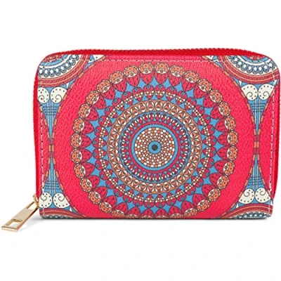 Abbildung von styleBREAKER Damen Kleine Geldbörse mit Bunte Mandala Ornament Muster, Ethno Style, Reißverschluss, Portemonnaie 02040149, Farbe:Rot Blau Orange