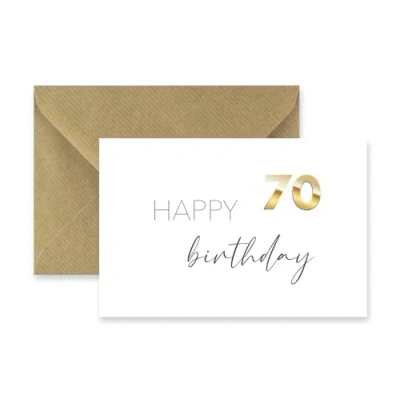 Abbildung von 1 edle Premium Geburtstagskarte zum 70. Geburtstag runder Klappkarte 10,5x14,8cm mit Umschlag happy birthday siebzig Jahre Glückwunschkarte