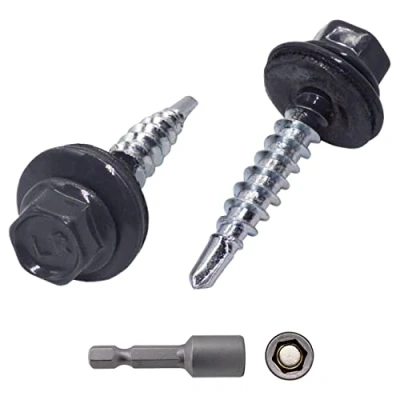 Abbildung von SKIR&#039;CO (140 Stück) Metalldachschrauben 4,8 x 25 mm lackiert, selbstbohrende Schrauben mit EPDM Unterlegscheiben, Sechskantkopf (Anthrazitgrau RAL 7016)