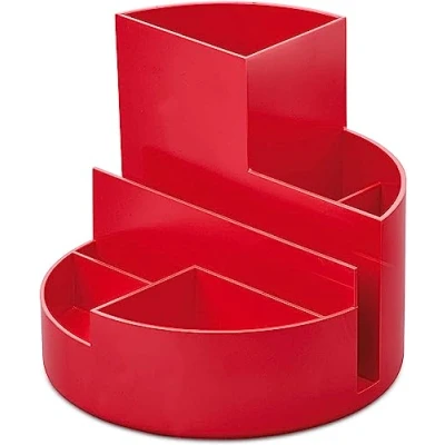 Abbildung von Maul Schreibtisch Organizer MAULrundbox Eco Ø14x12,5cm aus 85% recyceltem Kunststoff mit 6 Fächern Moderner Stiftehalter Stifte für Büro und Rot