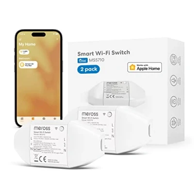 Abbildung von Meross WLAN Schalter funktioniert mit Apple HomeKit, Smart Switch Fernbedienung Siri, Google Assistant, SmartThings, DIY für elektrische Haushaltsgeräte, 2pcs