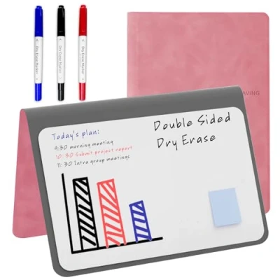 Abbildung von NEWYES Mini Whiteboard A5, Abwischbares Memoboard, Tragbares Whiteboards mit 3 Farbstiften, Geeignet für das Festhalten von Besprechungsnotizen, Einkaufslisten, Haushaltsplan und To Do Listen, Rosa