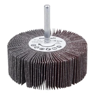 Abbildung von wolfcraft Fächerschleifer I 2033000 Körnung 60 ø80x30 mm Schleifaufsatz für Bohrmaschinen Holz, Metall und Farbe Polierzubehör