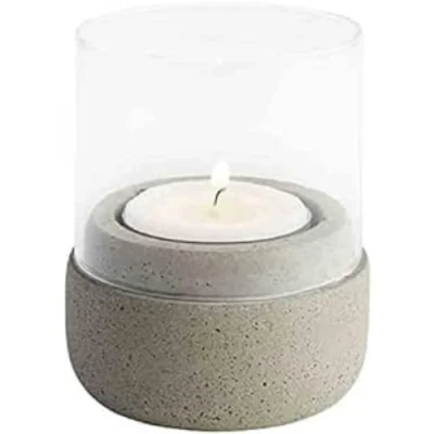 Abbildung von APS Windlichter, 2er Set „Element“, Teelicht, Beleuchtung, Windlicht aus grauem Beton, möbelschonende Unterseite, Ø 6 cm, 7 cm Höhe