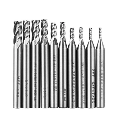 Abbildung von 10 Stück HSS Schaftfräser, 4 Flöte Hartmetall CNC Nutenfräser Metall Fräser Bohrer Set, 1.5 6mm Gerader Schaft Schnellarbeitsstahl, Bohraufsätze Werkzeug Set für Holz Aluminium Stahl Titan