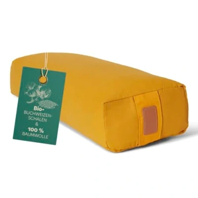 Abbildung von #DoYourYoga® Yoga Bolster »Paravati« mit Bio Buchweizenschalen (KBA), waschbarer Bezug, 67cm x 13cm, Meditationskissen/Sitzkissen/Zafukissen für Yin currygelb