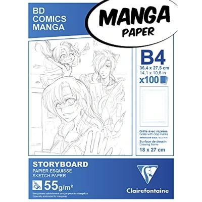 Abbildung von Clairefontaine 94039C Manga Block Storyboard (ideal für Zeichen von und Multitechniken, DIN B4, 27,5 x 37,4 cm, 100 Blatt, 55 g, mit einfachem Raster) weiß