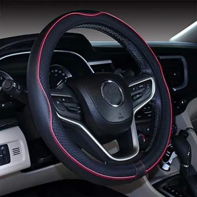 Abbildung von Mayco Bell 2019 New Mikrofaser Leder Auto Extra Large 17 18 19 Zoll Lenkradbezug für Big Trucks (Schwarz Rot, 41.5 42 cm&#039;)