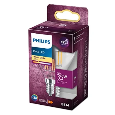 Abbildung von Philips LED Classic E14 Lampe, 35 W, Tropfenform, Kopfspiegellampe, warmweiß
