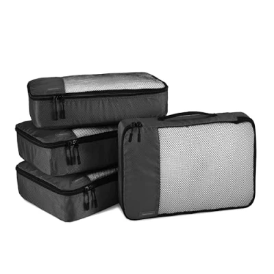 Abbildung von Amazon Basics Packwürfel Set für Koffer, Reise Organizer, Reißverschluss, 4 Stück, 1er Pack, Mittelgroß, Schwarz
