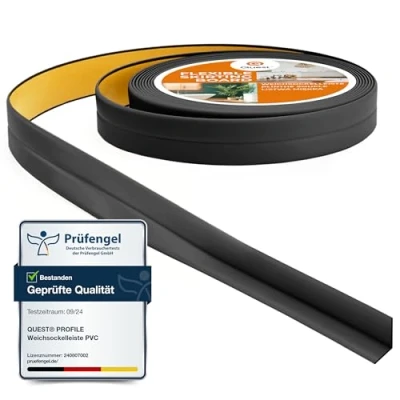Abbildung von Quest Weichsockelleiste Selbstklebend Knickleiste Abschlussleiste für Küche Badezimmer Dichtungsband PVC Flexibel Dicht Dekorativ 10 mm x 5 Meter Schwarz