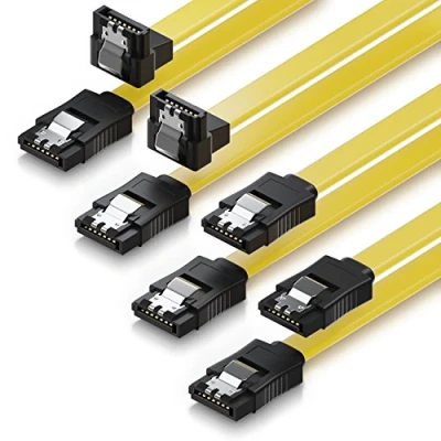 Abbildung von deleyCON 4x 50cm SATA III Kabel S ATA 3 Datenkabel 6 GBit/s Verbindungskabel Anschlusskabel für HDD SSD Metall Clip 2x Gerade zu + 90 Gelb