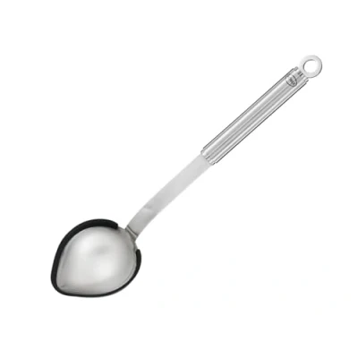 Abbildung von RÖSLE Portionslöffel Silikon, Hochwertiger Schöpflöffel mit Silikonrand und Rundgriff, Edelstahl 18/10, Spülmaschinengeeignet, Silberfarben/Schwarz