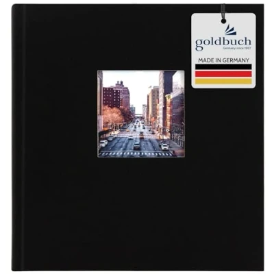 Abbildung von goldbuch 27897 Fotoalbum mit Fensterausschnitt, Bella Vista, Erinnerungsalbum 30 x 31 cm, Foto Album 60 weiße Seiten Pergamin Trennblättern, Fotobuch aus Leinen, Schwarz