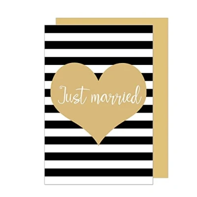 Abbildung von Edition Seidel Premium Glückwunschkarte zur Hochzeit mit Goldprägung und Umschlag. Karte Hochzeitskarte Grusskarte Just Married goldenes Herz (H423 SW022)