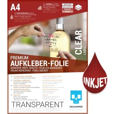 Abbildung von SKULLPAPER® Klebefolie Vinylfolie zum aufkleben und selbst gestalten für Inkjet Tintenstrahldrucker (Transparent)
