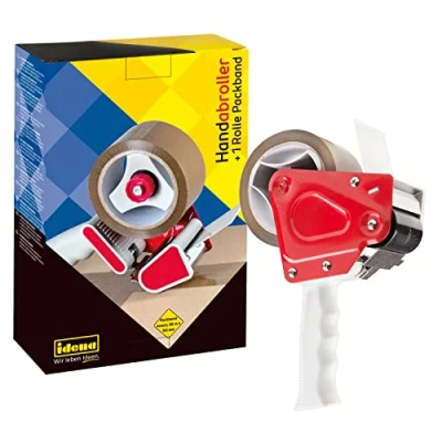 Abbildung von Idena 631049 Paketbandabroller Set, Handabroller für 66 m x 50 mm Packband, inkl. 1 Rolle geräuscharmes braun