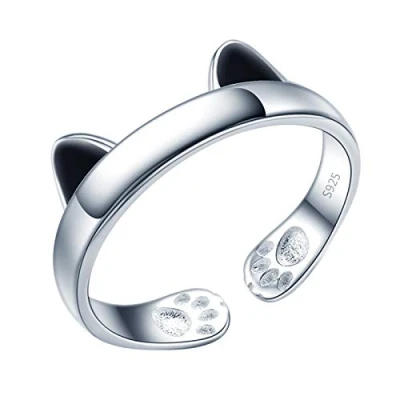 Abbildung von Yumilok Damenring schwarz Katze Ohr Pfotenabdruck Ring Ehering Verlobungsring Freundschaftsring Lifestyle 925 Sterling Silber verstellbar