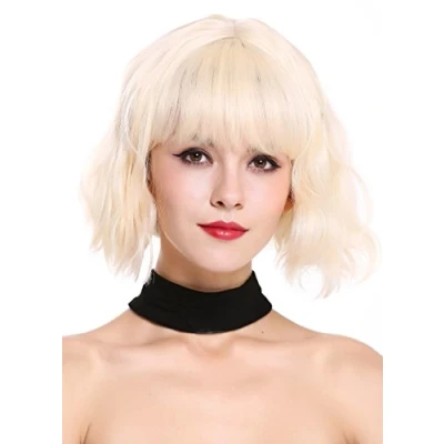 Abbildung von WIG ME UP DL 052 88 Perücke Damenperücke kurz Pony Longbob voluminös wild gewellt wellig Hellblond Lichtblond
