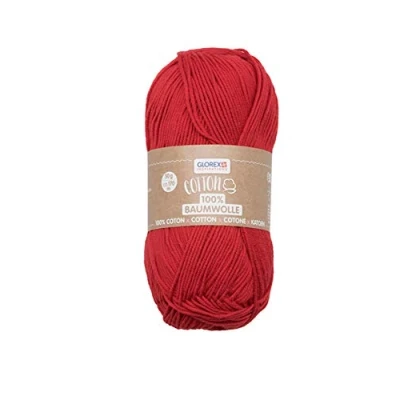 Abbildung von Glorex 5 1004 04 Cotton 100 % Baumwolle, vielseitig einsetzbar zum Stricken, Häkeln und Basteln, sehr gute Qualität, weich waschbar, 50 g, ca. 170 m, rot