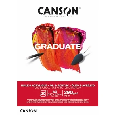 Abbildung von Canson Graduate C400110381 Öl und Acrylpapier Block, DIN A3, 20 Blatt, 290 g/m² Weiß