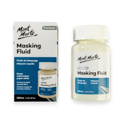 Abbildung von Mont Marte Maskierflüssigkeit für Aquarell 120ml Masking Fluid zum abdecken Rubbelkrepp präzise Kanten Leicht gelbliche Tönung