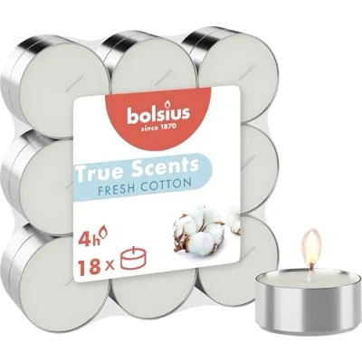 Abbildung von Bolsius True Scents 18 Teelichter Fresh Cotton Brenndauer: 4 Stunden Innendekoration natürliche Extrakte mit natürlichem veganem Wachs