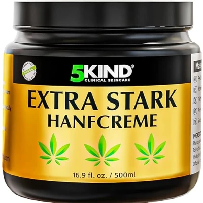 Abbildung von 5kind Extrastarke Hanfcreme 500 ml Hochdosiertes Hanf Gel und Arnikacreme Wirkt gegen Rückenbeschwerden &amp; Muskelkater, beruhigt Füße, Knie, Nacken, Schultern Mit natürlichen Extrakten