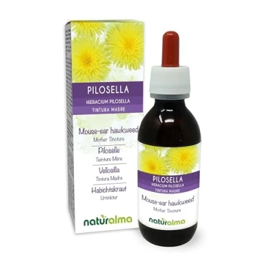Abbildung von Habichtskraut (Hieracium pilosella) Kraut Alkoholfreier Urtinktur Naturalma Flüssig Extrakt Tropfen 120 ml Nahrungsergänzungsmittel Veganer