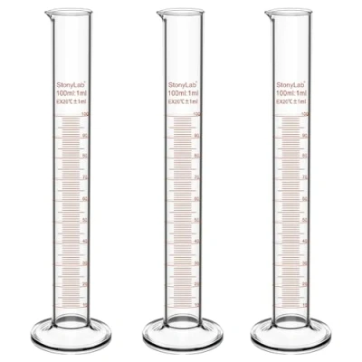 Abbildung von stonylab Messzylinder mit Skala, 3er Pack 100 ml Schwerwandiges Borosilikatglas Labor Glaswaren