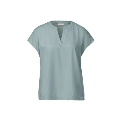 Abbildung von STREET ONE Damen 3411644 Split Neck Bluse in Unifarbe, Arona Blue, 36