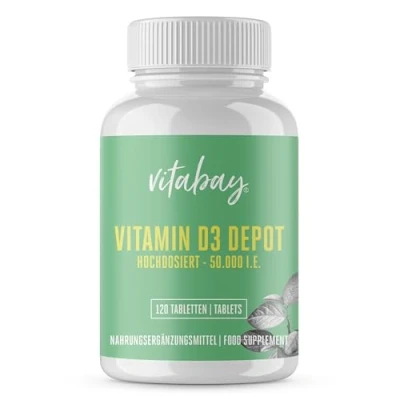 Abbildung von Vitabay Vitamin D3 Depot 50.000 I.E. 120 Vegane Tabletten D Hochdosiert 50000 Kapseln Vit