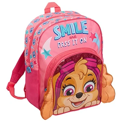 Abbildung von Paw Patrol Rucksack für Mädchen, groß, 3D Plüsch, Skye, Schule, Kindergarten, Reisetasche mit Getränkehalter, rose, Einheitsgröße,