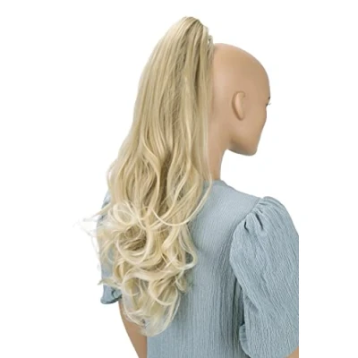 Abbildung von CAISHA 60cm Haarteil Ponytail Zopf Pferdeschwanz Haarverlängerung Voluminös Leicht Gewellt Hellblond Mix H89