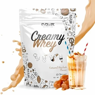 Abbildung von Evolite Whey Protein Pulver 700 g Molke Powder mit Buttermilch 21 pro Portion 23 Portionen Molkenprotein Konzentrat Ideal zum Muskelaufbau und erhalt Caramel