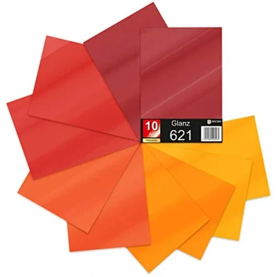 Abbildung von 10 x Din A4 Bögen Plotterfolie 621/631 Selbstklebende Folie im Set Vinyl zum Plotten DIY Bastelfolie Sticker Beschriftung Aufkleber 29,7x21cm (Rottöne matt, 10er Set)