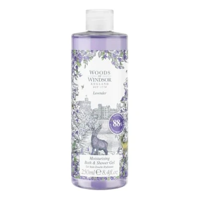 Abbildung von Woods of Windsor Lavendel Bade und Duschgel, Duschgel für Damen mit Patchouli, Moschus Kamille, sanft reinigendes feuchtigkeitsspendendes Vitamin E, 250 ml