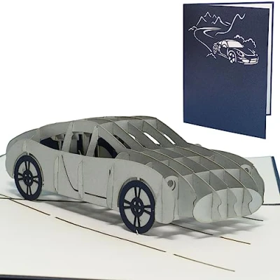 Abbildung von LINPopUp®, LIN17237, POP UP 3D Grußkarte Glückwunsch zum 18. Geburtstag oder Führerschein Auto Gutschein Sportwagen (Große Karte 15 x 20 cm, Graphit glanz), N145