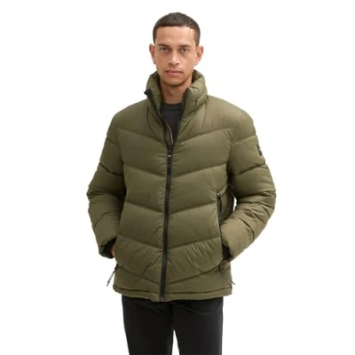 Abbildung von TOM TAILOR Herren 1042207 Pufferjacke mit verstaubarer Kapuze, 11848 Jungle Soil Green, XL